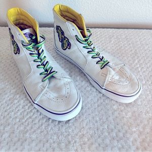 Vans SK8 Hi Mardi Gras White Men's Leather Skate Shoes Size 8.5